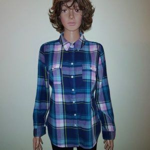 Old Navy Multi Plaid Long Sleeve Front Pockets Button Down Shirt Size M NWOT